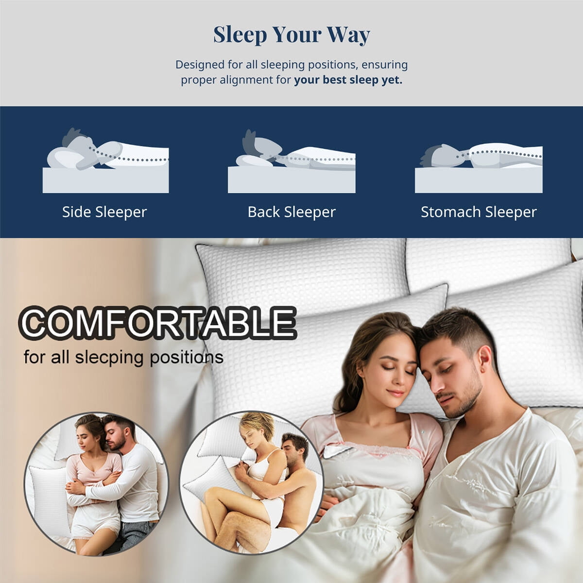 Pillows King Size Set of 2, Hotel Quality, Down Alternative Gusseted Bed Pillows for Side, Back, or Stomach Sleepers, White