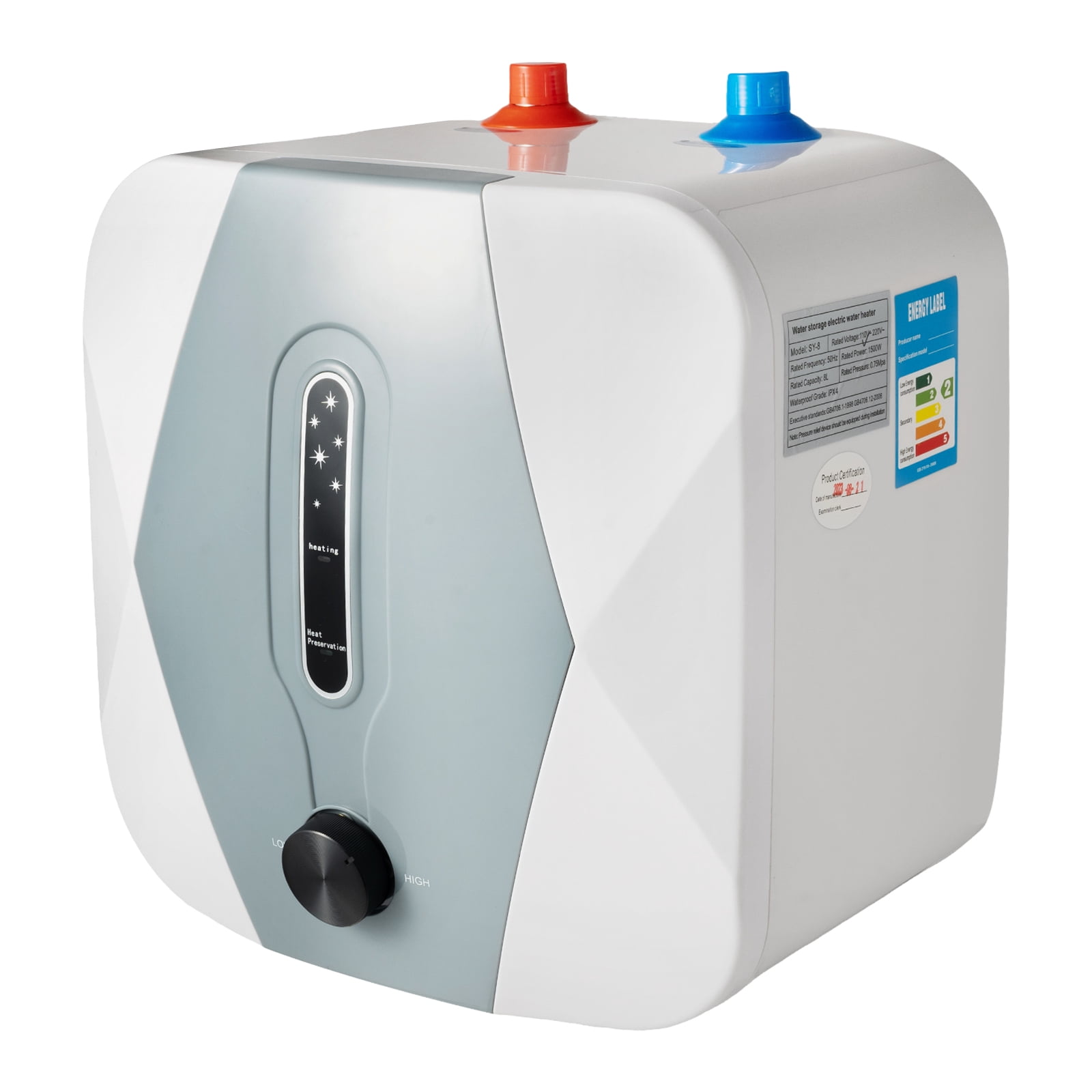 White 1500W Electric Instant Hot Water Heater Upper Water Onlet Small Water Tank for Garages Sinks Kitchens Apartments