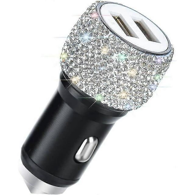 Cargador de coche USB dual, adaptador de coche con cristales brillantes y brillantes para carga rápida, decoración para iPhone Xs Max XR X 8 7 Plus, iPad Pro/Air 2/Mini, S