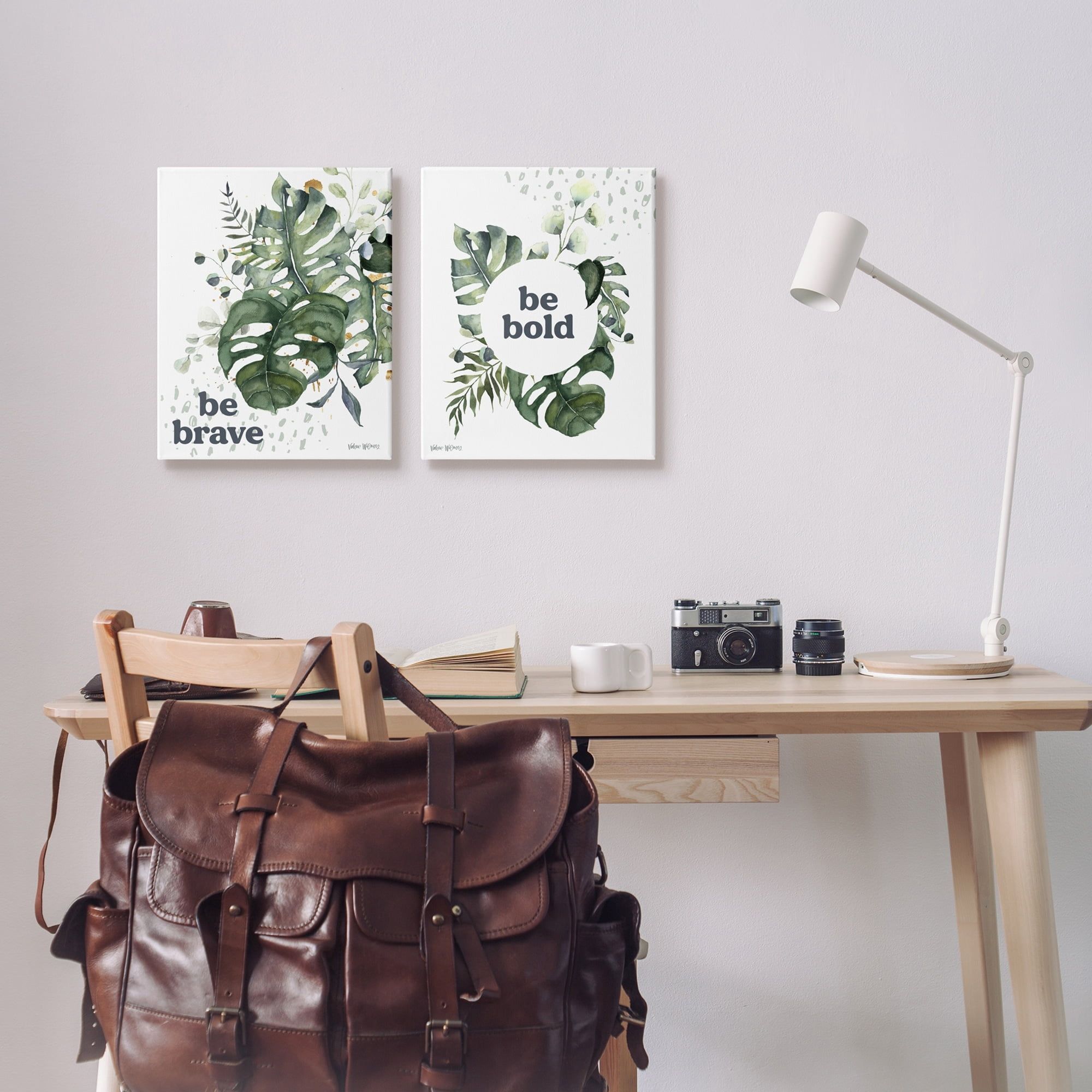 Stupell Industries Be Bold & Brave Quote Botanical Watercolor Monstera Leaves, 16 x 20, Design by Valerie Wieners