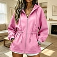 thumbnail image 5 of Ovbmpzd Fleece Lined Sweatshirts For Women Zip Up Pink Hoodie Loungewear Long Sleeve Drawstring Waist Women Sweatshirt,S, 5 of 6
