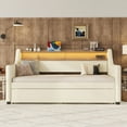thumbnail image 2 of UHOMEPRO Twin Size Daybed with Trundle Included, Upholstered Faux Leather Daybed with Charging Station and LED Lights, Modern Daybed Frame with Storage Shelves, No Box Spring Needed, White, 2 of 10