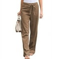 thumbnail image 1 of Pantalon Droit en Coton et Lin pour Femmes, Été, Décontracté, Long, Grande Taille, 1 of 2