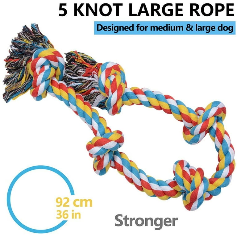 XXL Large Dog Toys Ropes for Aggressive Chewers,5 Knots Nearly Indestructible Cotton Rope for Large Breed,Heavy Duty Dog Chew Toys for Medium Dogs