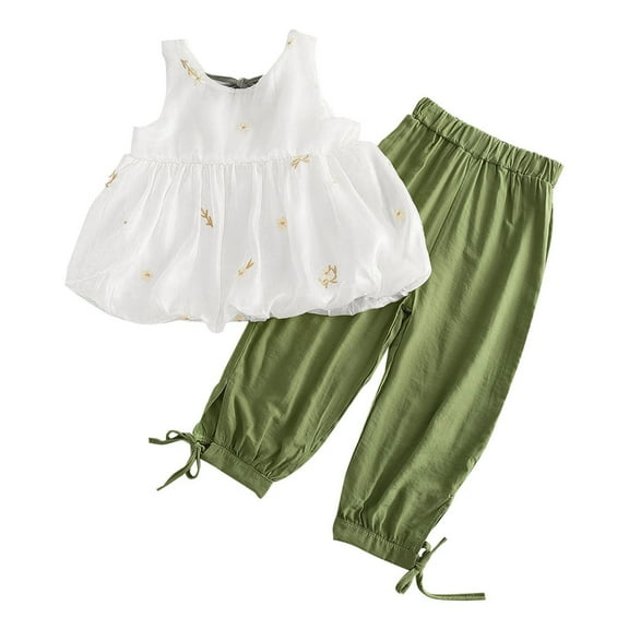 MHZLDYZ Girls Shirts Size 10-12 Short Sling Tops Pants Two Piece Set Girl Summer Clothes Puff Short Sleeved off Shoulder Flower Embroidery Girls Summer Clothes Kids Clothes Girls (A,130)