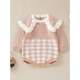 thumbnail image 2 of Seyurigaoka Infant Baby Girls Knitted Romper Tops Long Sleeve Crew Neck Plaid Print Frill Trim Bodysuit Cute 0-18 Months Baby Autumn Winter Playsuits, 2 of 9