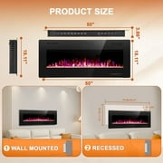 KISSAIR 50’’ 1500W Wall Mounted Recessed Electric Fireplace,12 Flame Color Modes,Touch Screen & Remote Control,Ultra Thin & Low Noise