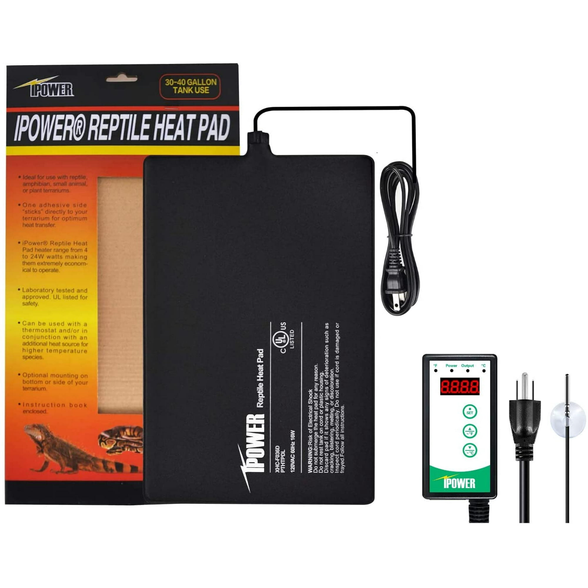 iPower PTHTPDCTRLV2HTPDL 8x12 Reptile Heating Pad Under Tank Terrarium Heat  Mat with Digital Thermostat Temperature Controller for Small Animals,  1-Pack - Walmart.com