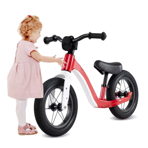 Harmijoy 12 Inch Toddler Balance Bike, No Pedal Training Bicycle w/ Adjustable Seat Height & Magnesium Alloy Frame, Indoor Outdoor Kids Push Bike w/ Inflatable Rubber Tires