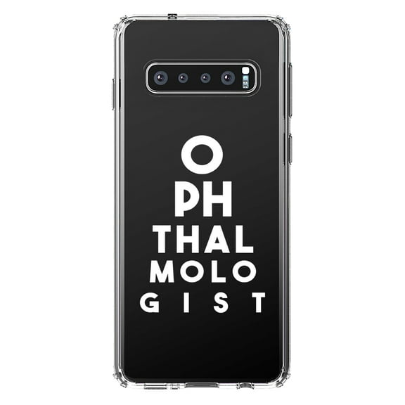 DistinctInk Clear Shockproof Hybrid Case for Samsung Galaxy S10 (6.1" Screen) - TPU Bumper Acrylic Back Tempered Glass Screen Protector - Ophthalmologist Eye Chart