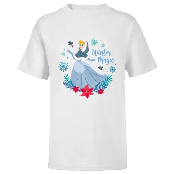 Disney Princess Cinderella Holiday Christmas Winter Magic - Short Sleeve T-Shirt for Kids - Customized-White