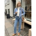 thumbnail image 3 of DARING DIVA Women's Lightweight Zip Up Collar Denim Jacket S Light Blue, 3 of 7