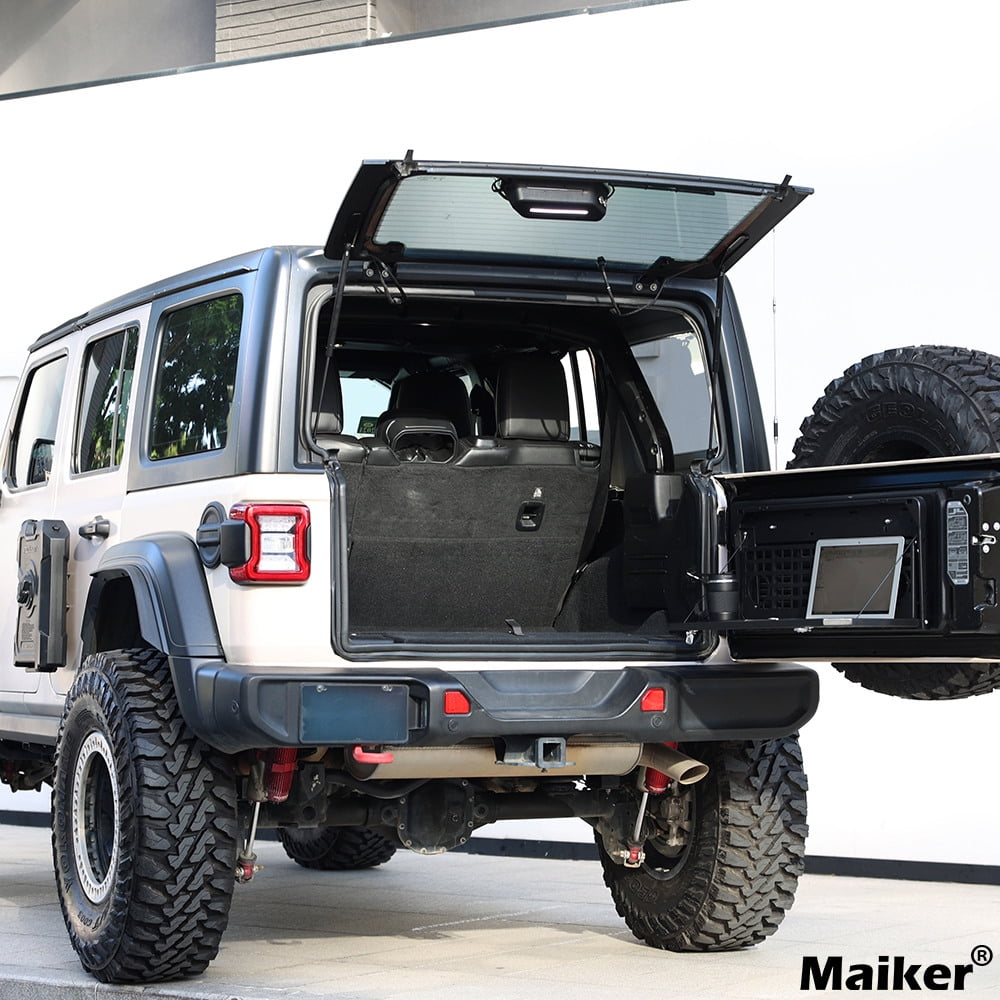 2-Tier Foldable Tailgate Table with Cargo Rack for Jeep Wrangler JK JL 4-Door Models 2007-2022, Rear Mount Camping Desk Storage Solution for Outdoor Adventures