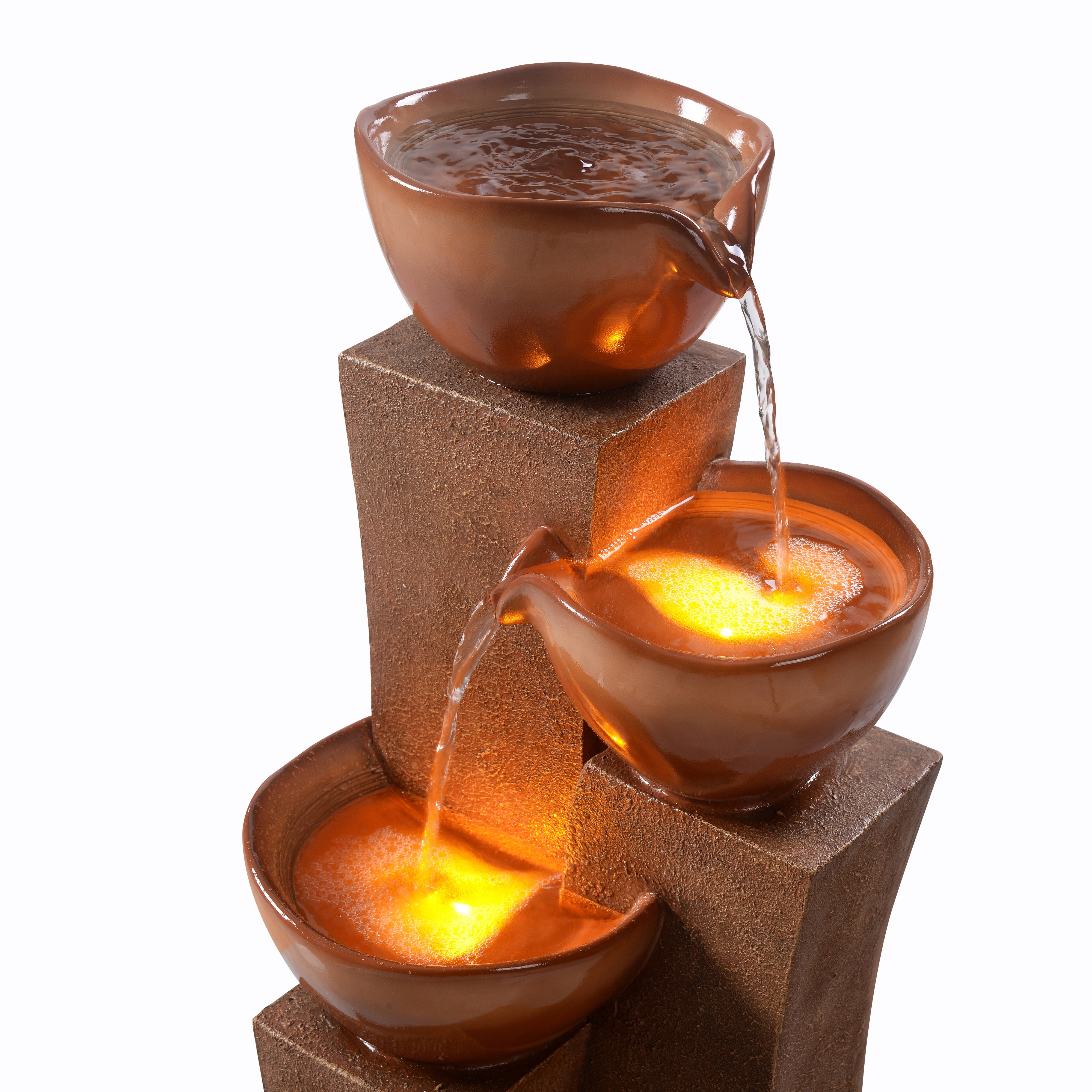 Teamson Home 3-Tier Outdoor Water Fountain with LED Lights, Brown