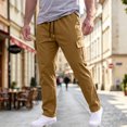 thumbnail image 2 of Nestiefly Mens Cargo Pants Relaxed Fit Chino Elastic Waist Multi Pocket Hiking Work Trousers Ginger M, 2 of 7