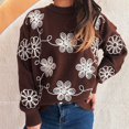 thumbnail image 2 of Tnhcen Women's Floral Appliqué Sweater Crew Neck Knit Top Nylon Spandex Blend Long Sleeve Casual Pullover Floral Embroidery Comfort Wear S-L, 2 of 5