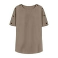 thumbnail image 4 of Women's Linen-Blend Loose Tunic Tops Round Neck Short Sleeve T-Shirts with Sleeve Button Detail Perfect for Home Daily Outgoing, 4 of 5