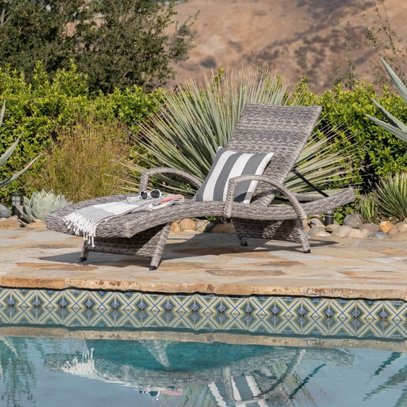 Emerald Outdoor Armed Wicker Chaise Lounge, Grey