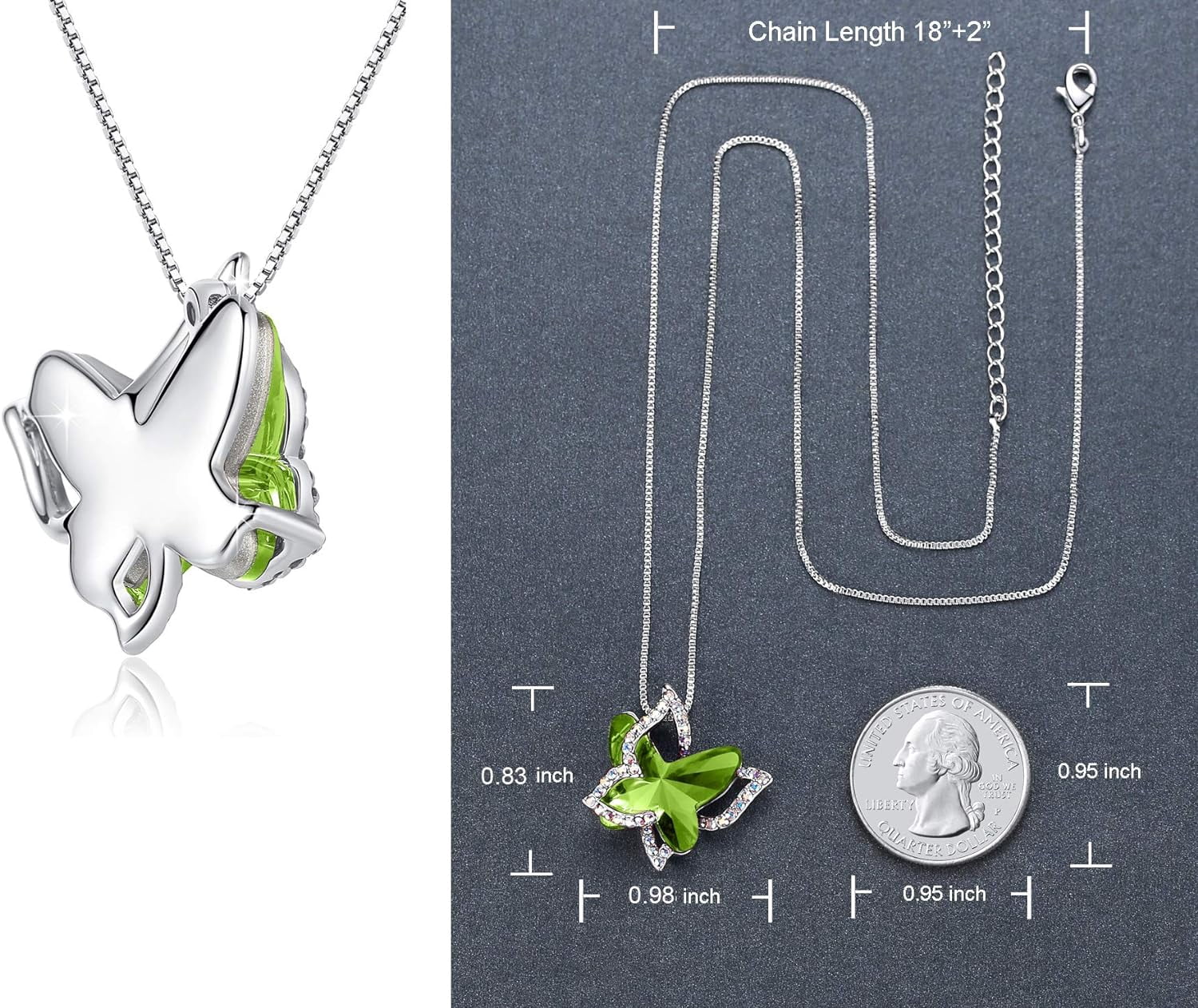 Leander Gift Butterfly Birthstone Crystal Necklace, Silver Tone with 18u201d+2u201d Chain, Necklace for Motheru2019s Day Anniversary Birthday Gifts for Women and Daughter