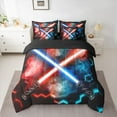 thumbnail image 2 of jejeloiu Neon Light Sword 7 Pieces Bedding Comforter Set,Cartoon Lightsaber Gaming Full Bedding Set,3D Geometric Hexagon Fitted Sheet Flat Sheet For Kids,Luxury Bedroom Decor Reversible, 2 of 8