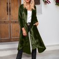 thumbnail image 2 of Velvet Long Open Front Cardigan Coat Elegant Retro High Slit Loose Fit Duster Outerwear With Pockets For Women, 2 of 7