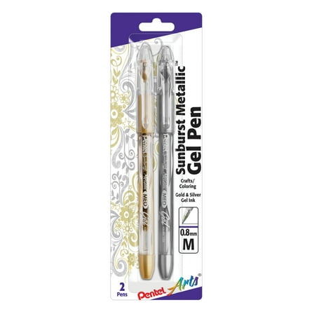 Pentel Sunburst Metallic Gel Pens, Gold & Silver, 2/Pkg.
