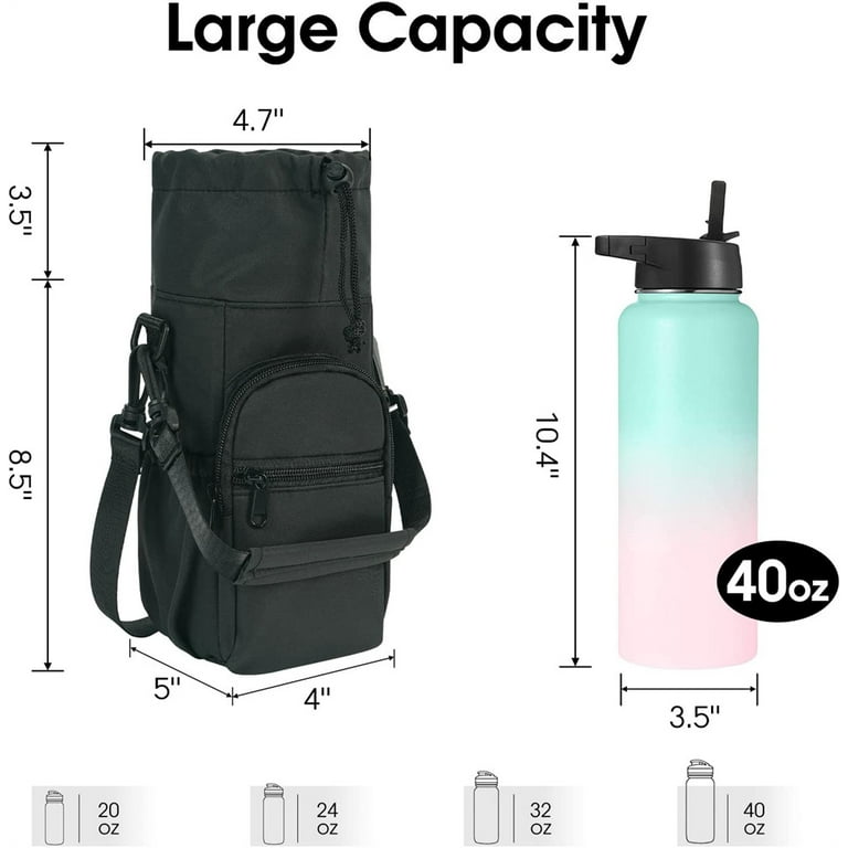 NOGIS Water Bottle Holder with Strap 32oz 40oz Insulated Water Bottle  Carrier Sling Bag with Phone Pocket Water Bottle Sleeve for Walking Hiking,  Black 