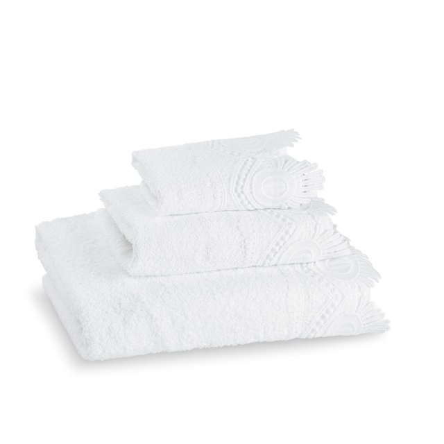 Juego de toallas Zahari Home, 3 piezas, algodón con cordones, ganchillo, blanco