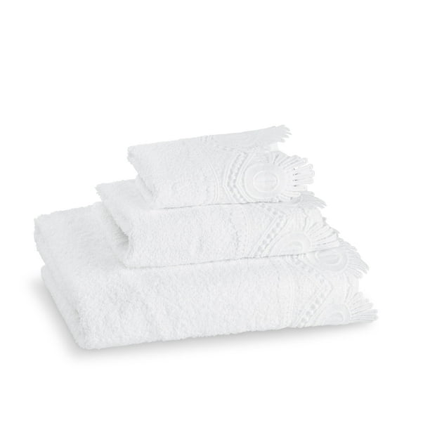 Juego de toallas Zahari Home, 3 piezas, algodón con cordones, ganchillo, blanco