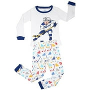 Elowel Boys Hockey Player 2 Piece Pajama Set 100% Cotton Size 6 Whte