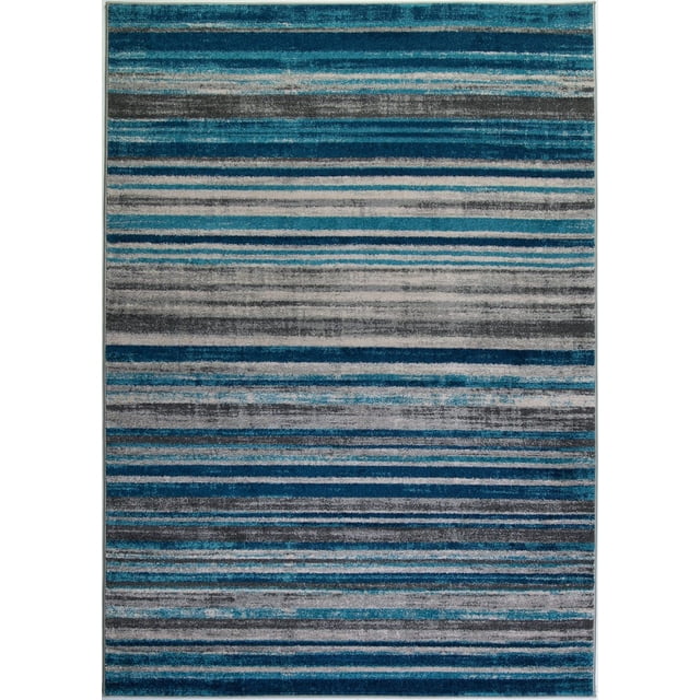 Kensington Stripes Abstract Pattern Area Rug Carpet in Blue Ivory, 3x10 (2'7" x 9'10", 80cm x 300cm)