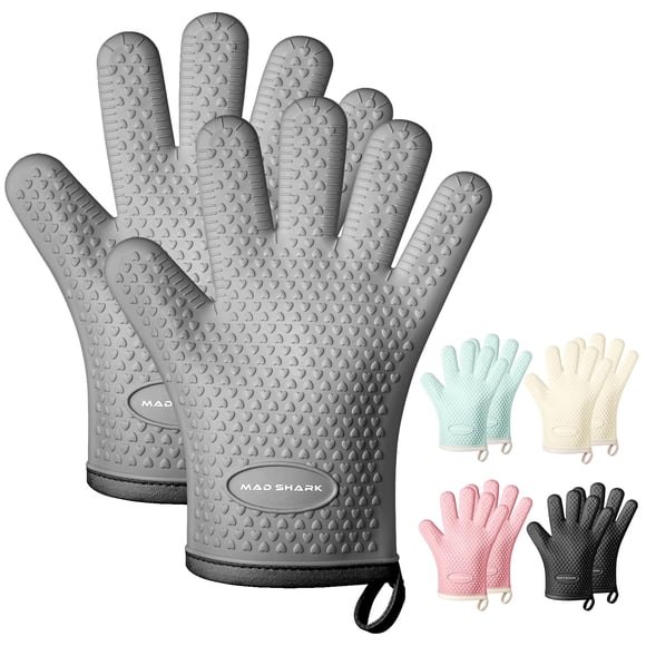 Manoplas de cocina MAD SHARK, resistentes al calor, 450 °C, impermeables, grises