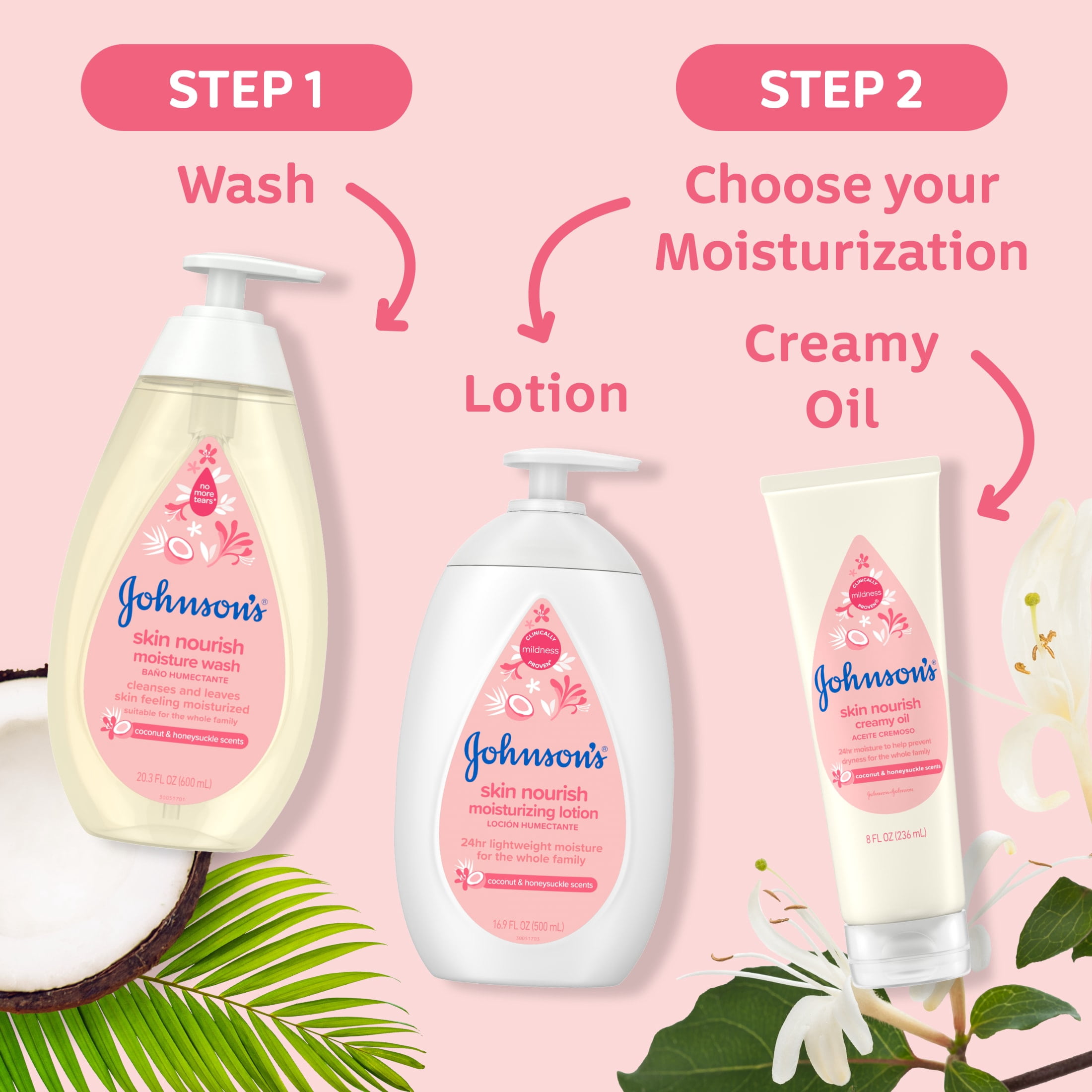 Johnson's Skin Nourish Bath Body Wash for Baby & Toddler, Coconut & Honeysuckle, 20.3 fl oz