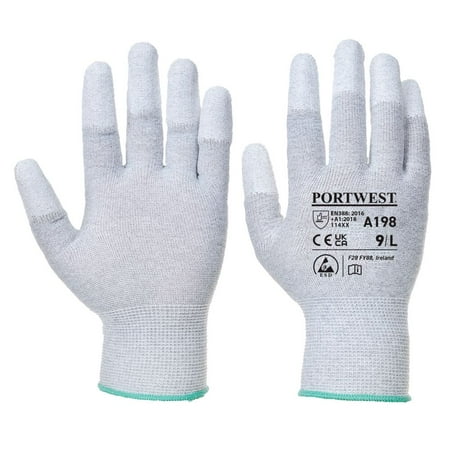 Portwest A198 ESD Antistatic PU Fingertip Work Gloves Gray X-Large