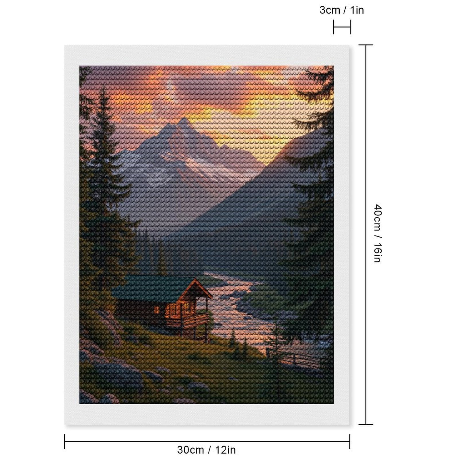 Diamond Art Kits for Adults, Mountain Cabin Sunset River Scene 5D Diamond Painting Kits for Adults Beginners, DIY Full Drill Diamond Painting, Gem Art and Crafts 12x16
