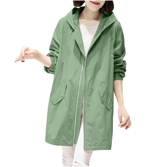 HAPIMO Women's Oversized Stylish Jackets Lightweight Long Fall Jacket Outdoor Casual Hoodie Jacket Loose Windbreaker Solid Full Zip Jacket Green L