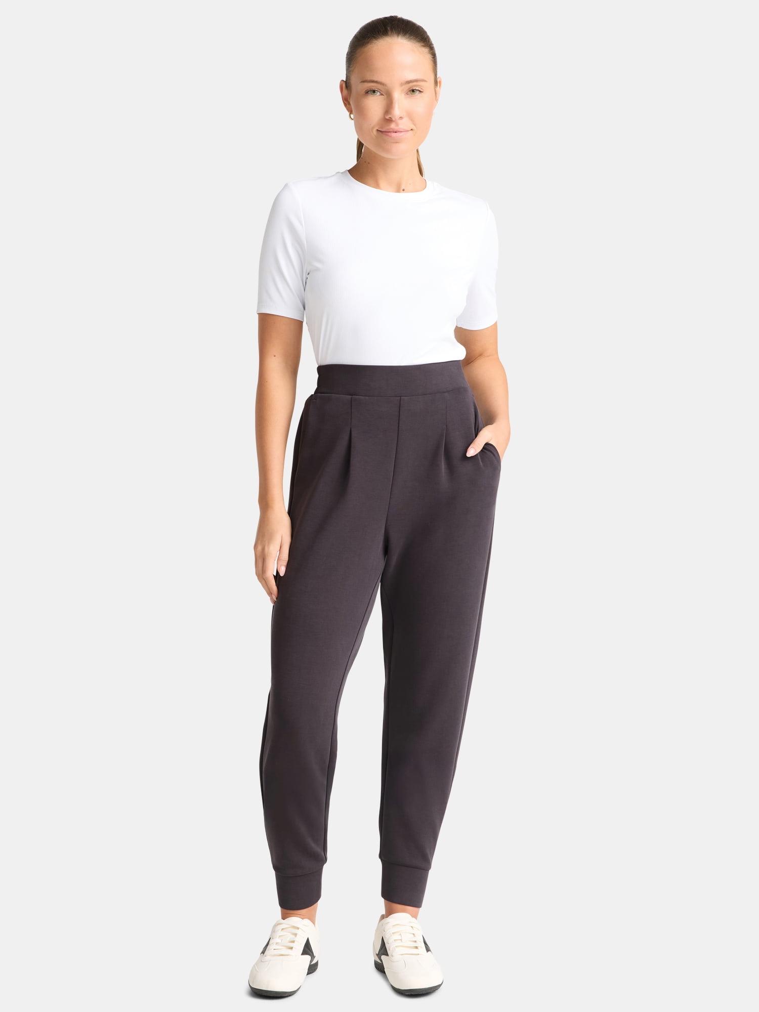 Avia Women's and Women's Plus ScubaKnit Pleat Joggers with Pockets, Size XS-4X