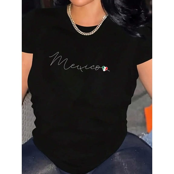 México Simple Love Mexican Flag Heart on Mexico T-Shirt Graphic Tee summer Tops For Women Round Neck Fashion Cotton shirts