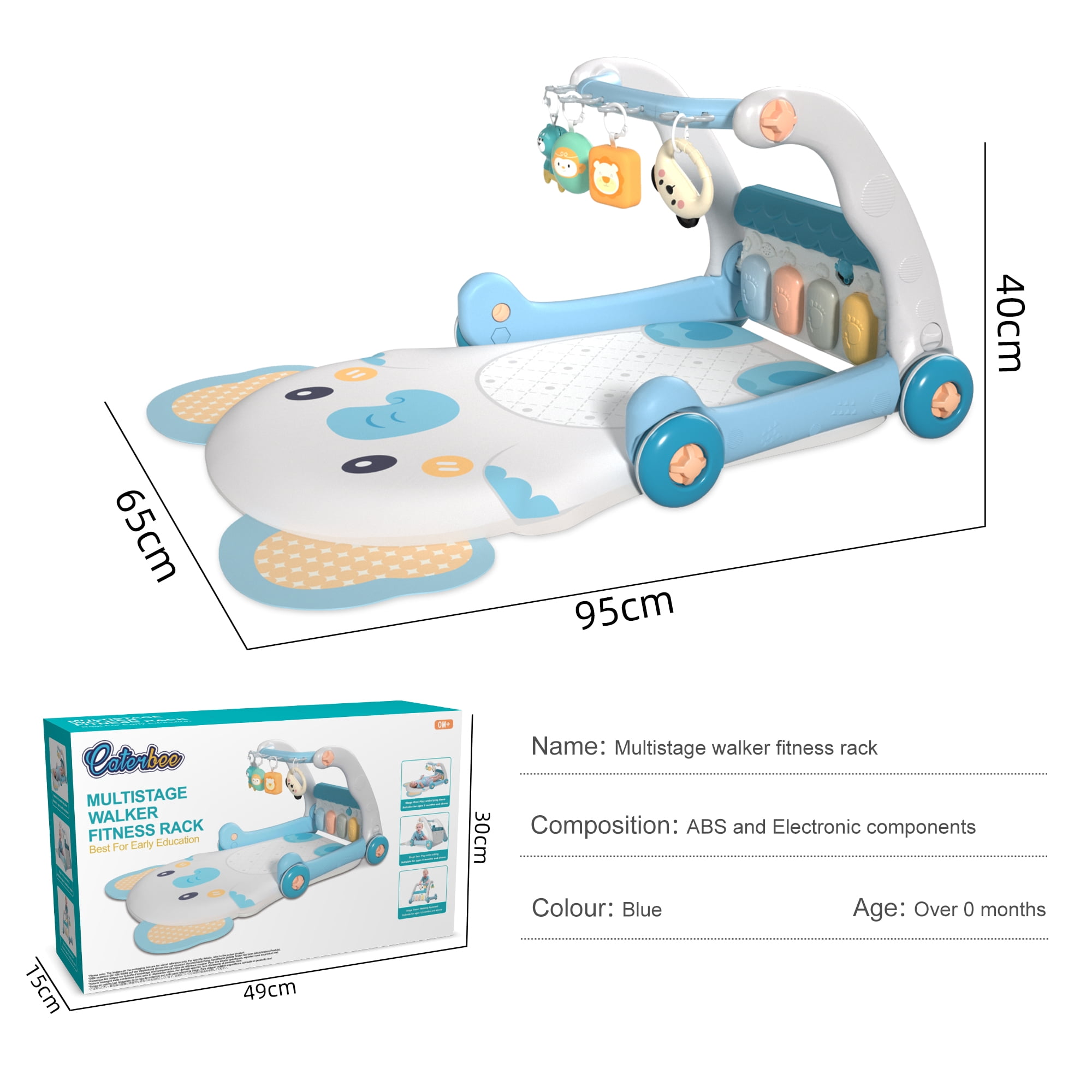 Baby Activity Gym Play Mat with Piano, Infant Tummy Time Mat with Hanging Toys, Music & Kick Piano