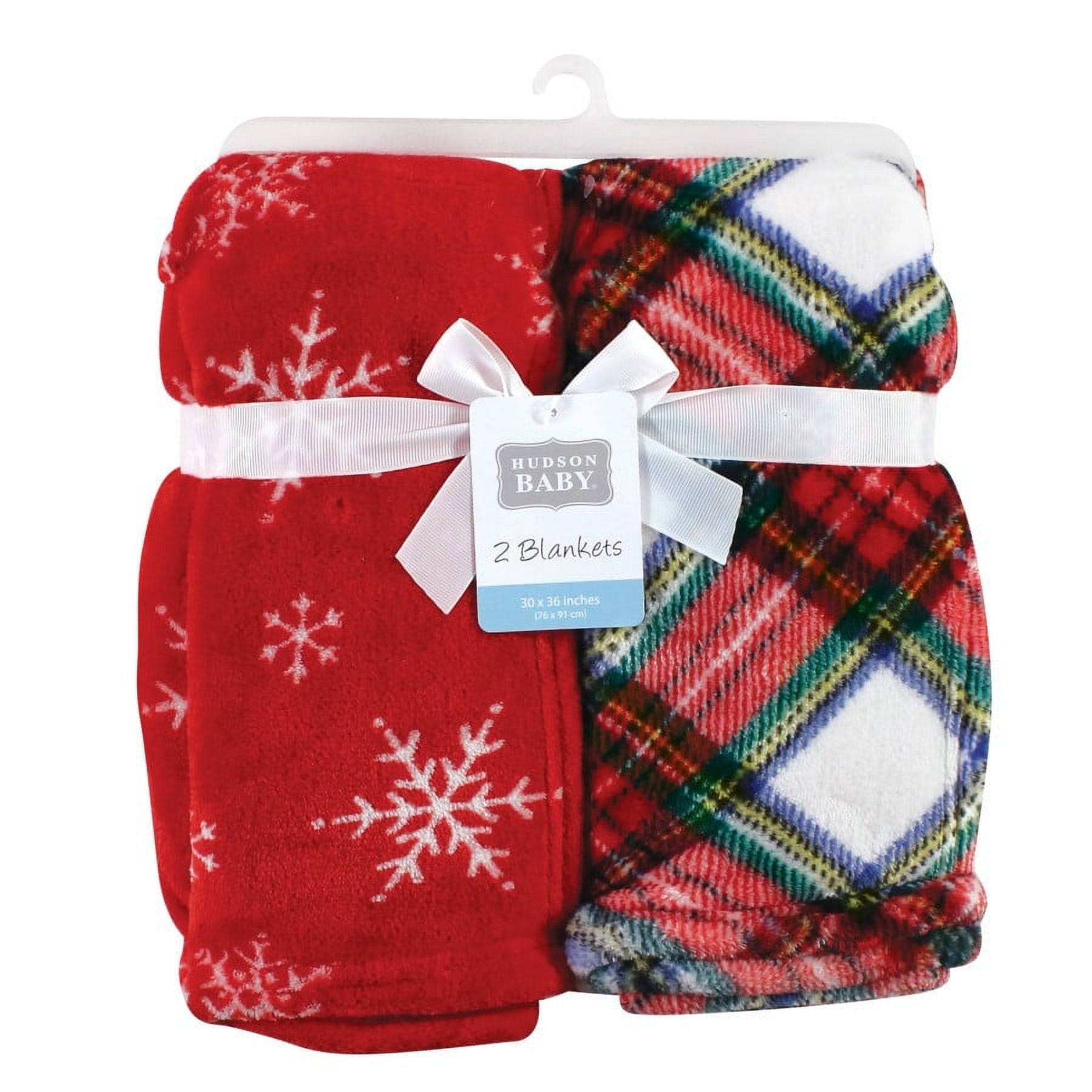 Hudson Baby Unisex Baby Silky Plush and Coral Fleece Blanket, White Tartan, 30x36 inches
