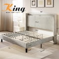 thumbnail image 4 of Merluxy King Bed Frame with Charging Station and Storage Headboard,Corduroy Upholstered,Light Grey, 4 of 9