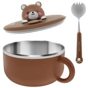 Ramen Bowl Set with Fork,Cute bear Instant Ramen Noodle Bowls with Lid,Extra Large Ceramic Soup Bowls with Handle,Japanese Ramen Cooker