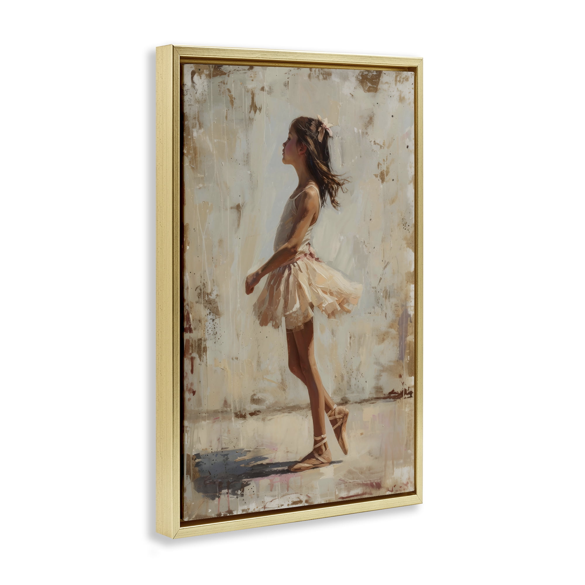 Stupell Industries Ballerina in Soft Light Gold Framed Floater Canvas Wall Art, design by Creative Studio