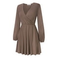 thumbnail image 4 of Furvclv Women Long Puff Sleeve Mini Dress Deep V Neck Solid A-Line Party Casual Dress, 4 of 9