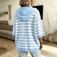 thumbnail image 5 of TGSLY Striped Hooded Sweater for Women Lightweight Henley Half Button Down Knit Tops Loose Casual 3/4 Batwing Sleeve Fall Winter Pullovers S, 5 of 8