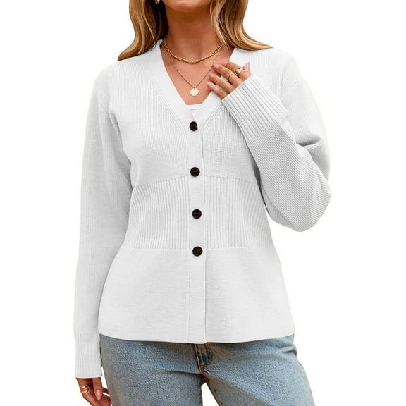 Womens Tunic Sweater Cardigans Button Up Long Sleeve Knitted Jacket Solid Color Casual Fashion Fall Outwear (XL, White)