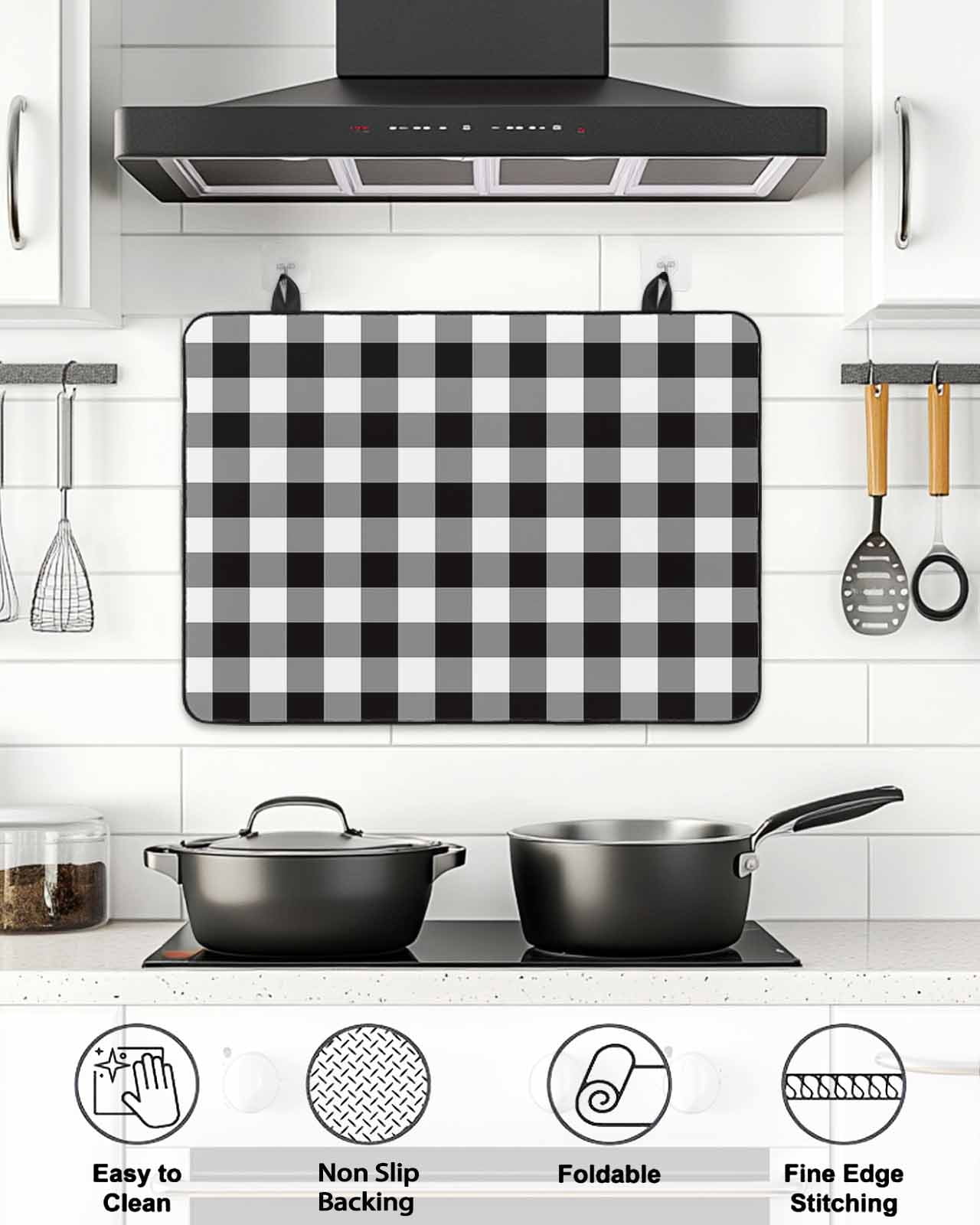 Stove Top Covers for Electric Stove, Black and White Checkered Glass Stovetop Cover Protector, Farmhouse Buffalo Plaid Induction Cooktop Protector Oven Mat for Kitchen Countertop 24"x21"