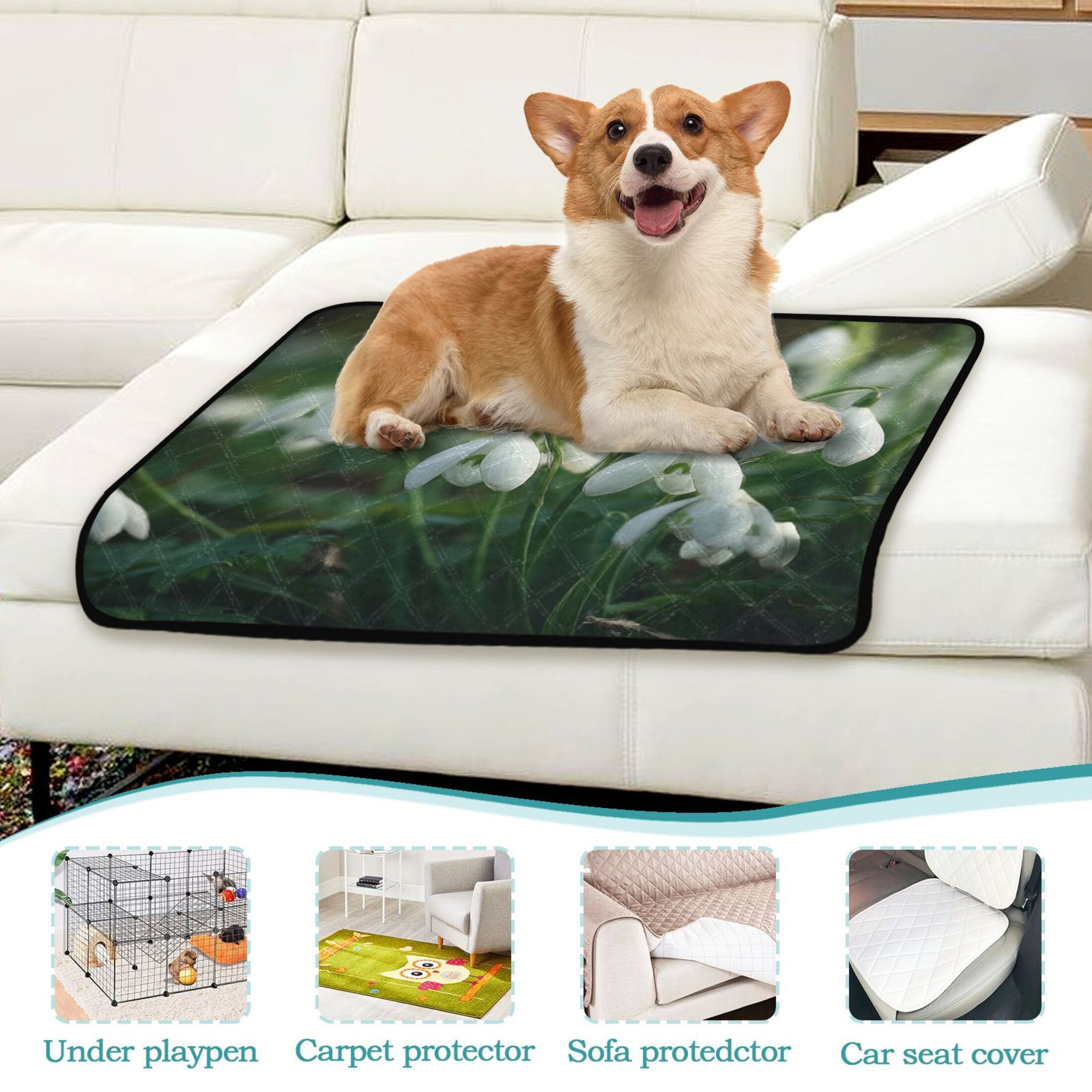 IAUYY Washable Pee Pads for Dogs Smallx3 Absorbent and Leak-Proof Non-Slip Reusable Puppy Pee Pads for Dogs Applicable to Playpen Potty Crate Delicate White Petals