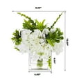 thumbnail image 4 of Enova Home Artificial Flowers Silk Cream Hydrangea Mixed Greenery Fake Flowers Arrangement in Cube Glass Vase with Faux Water for Home Office Garden Decoration, 4 of 4