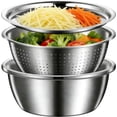 thumbnail image 1 of Juego de Rallador y Colador de Acero Inoxidable 3 en 1 para Preparación de Alimentos, Enjuagador de Arroz, Plateado, 1 of 6